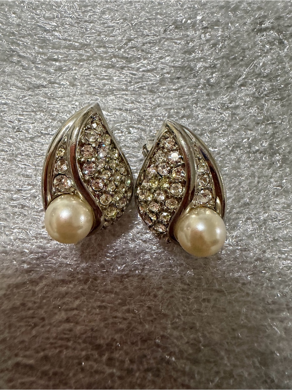 Crystal Pavé Silver-Tone Clip-On Earrings with Ivory Pearl Accent
